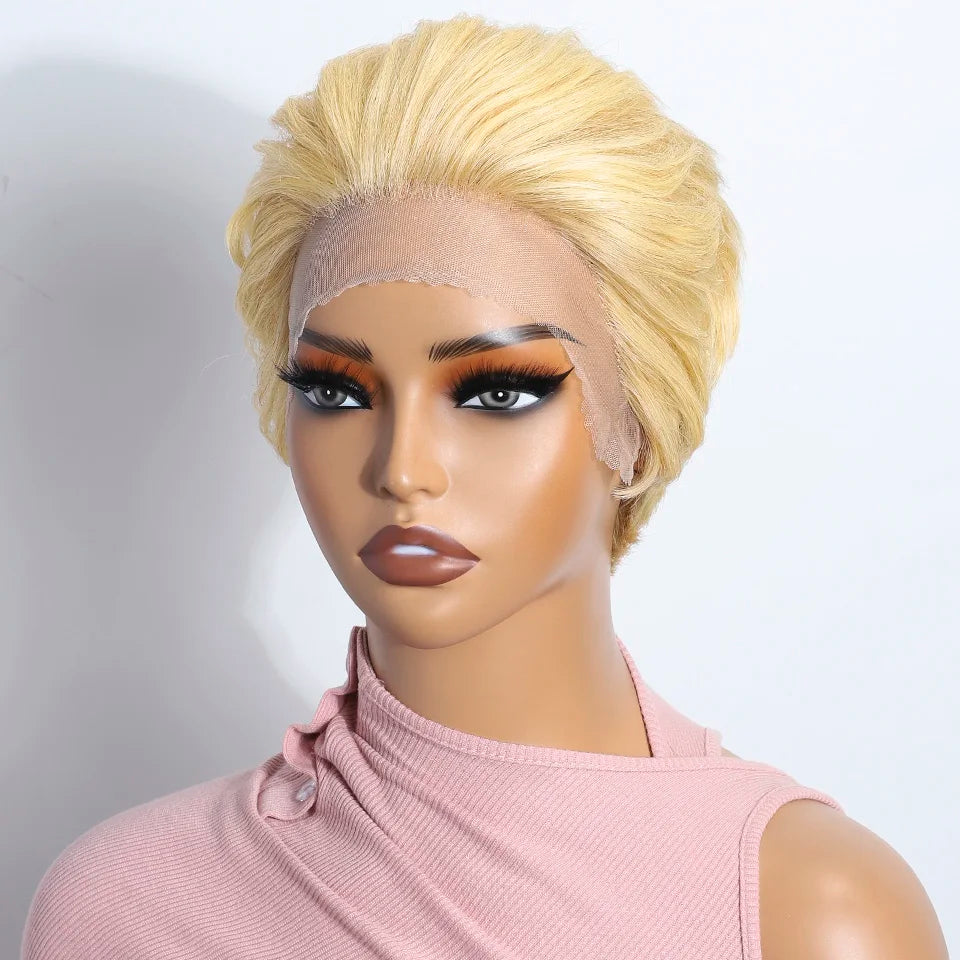 Blonde Pixie Cut Lace Human Hair Wigs