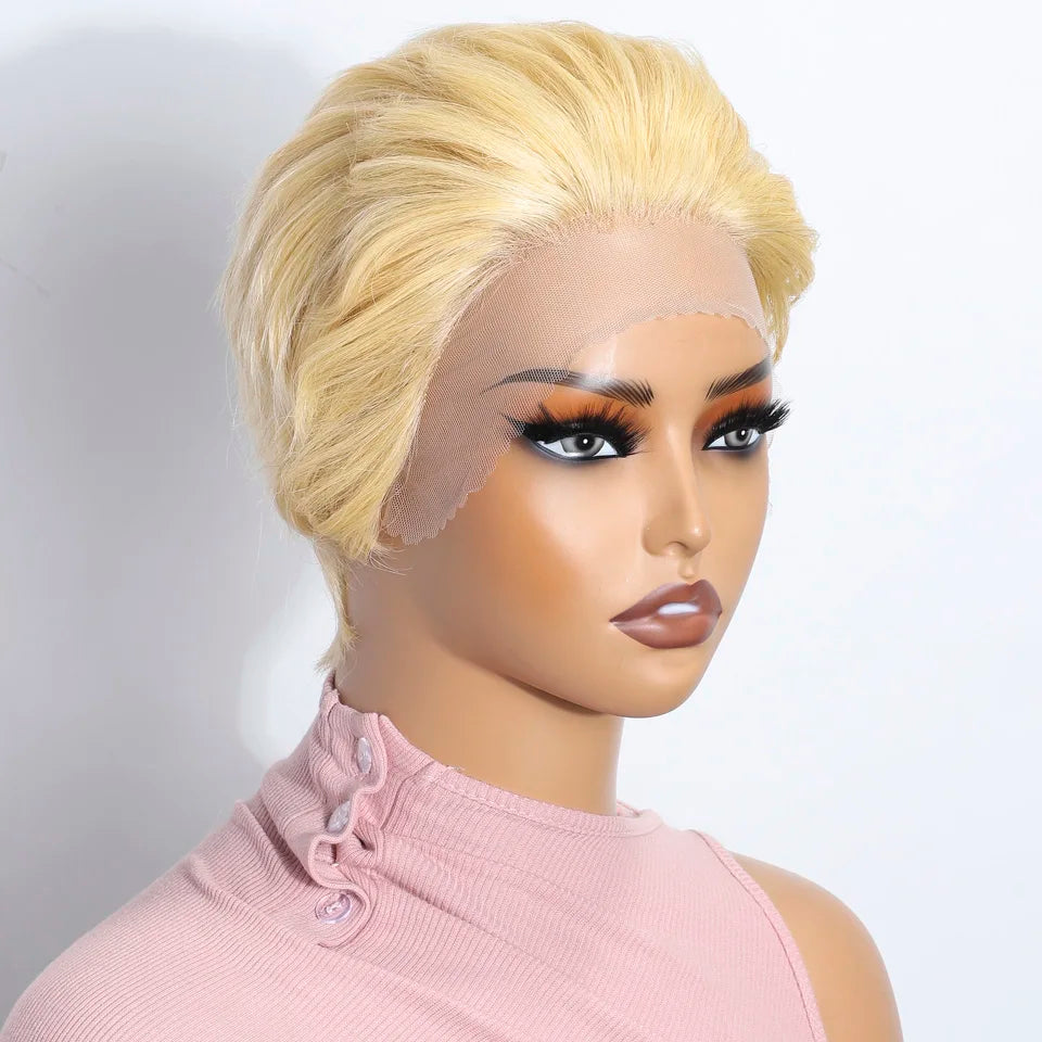 Blonde Pixie Cut Lace Human Hair Wigs